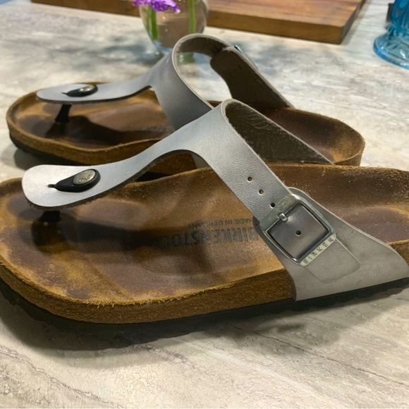Birkenstock Gizeh Sandals 40 - Silver Metallic - Picture 1 of 5